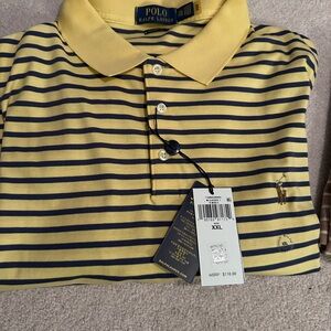 Ralph Lauren Yellow and Navy Striped Polo XXL